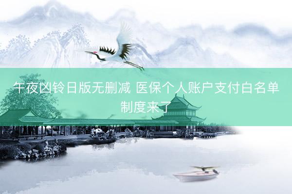午夜凶铃日版无删减 医保个人账户支付白名单制度来了