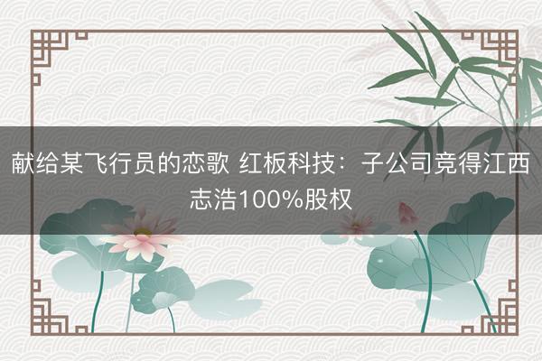 献给某飞行员的恋歌 红板科技：子公司竞得江西志浩100%股权